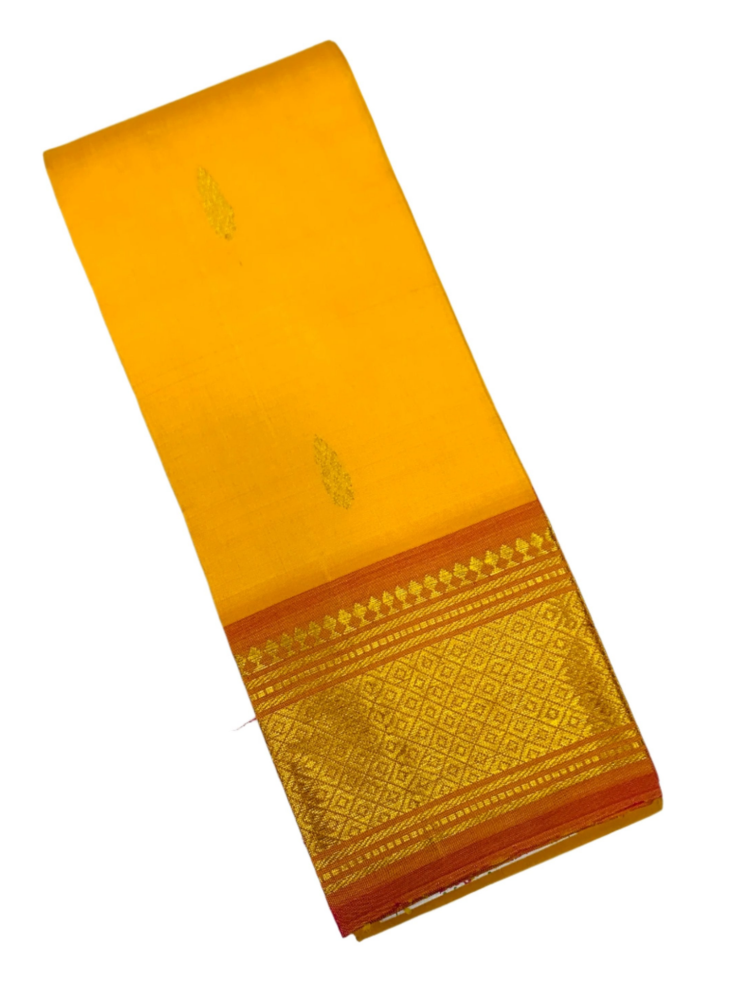 Pure Kanchipuram Silk Saree Mango Yellow shade with Golden Zari Border