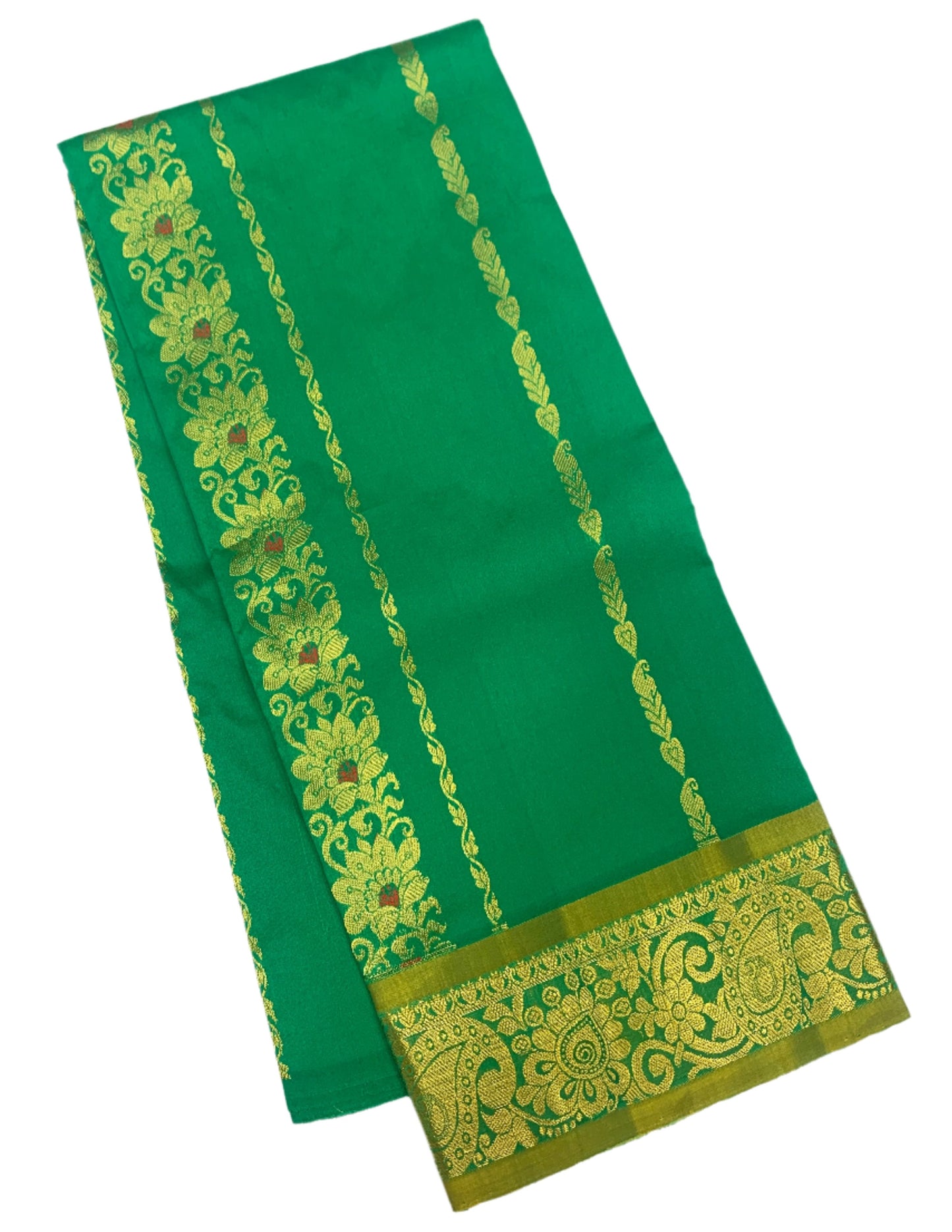 Green shade Semi silk Kids Pattu Pavadai with Contrast border for age 5 to 10