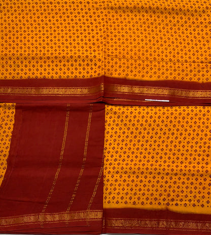 9 yards Cotton Saree Mango Yellow Colour with Maroon Border
