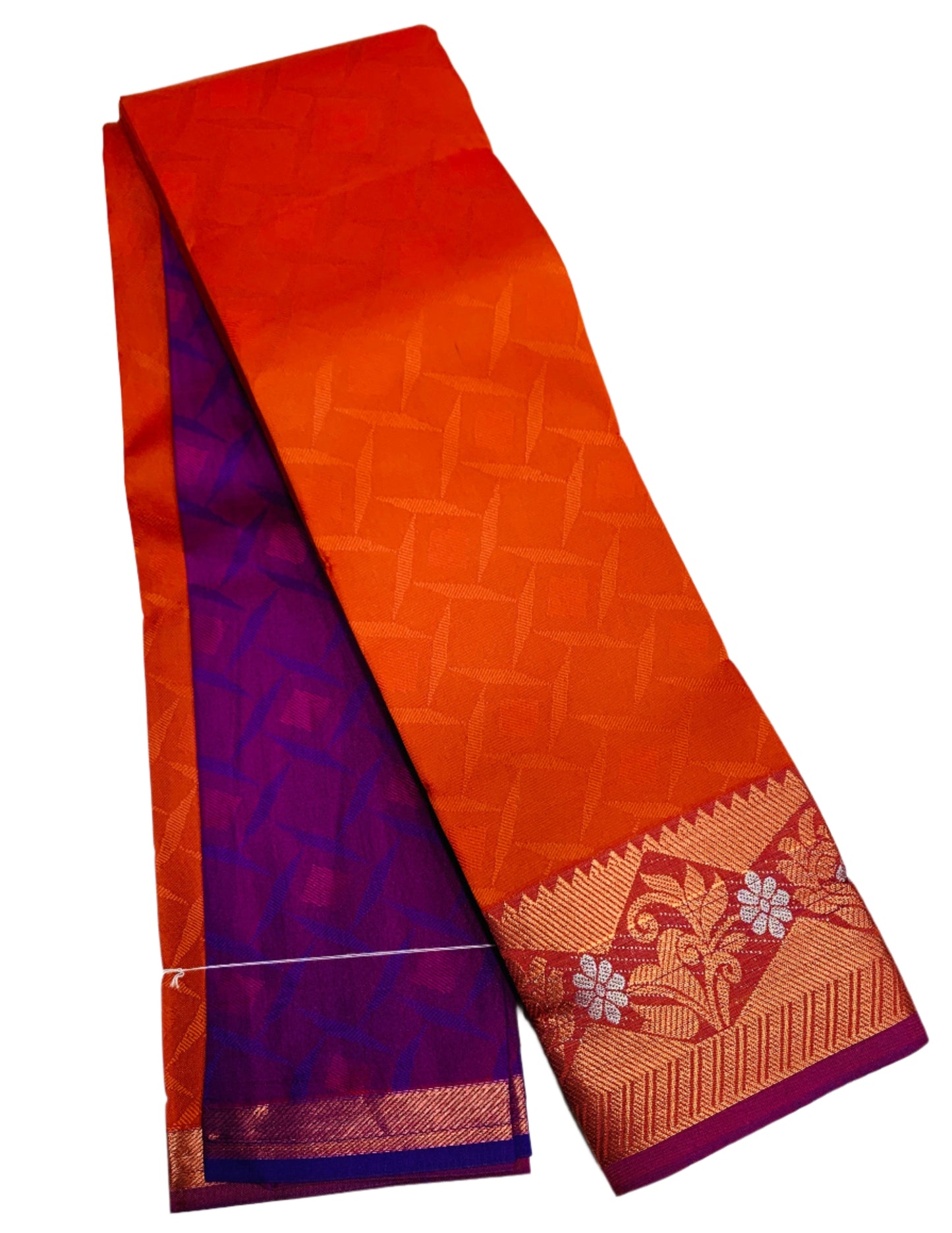 Synthetic Cotton Saree Dark Orange Shade with Copper Border