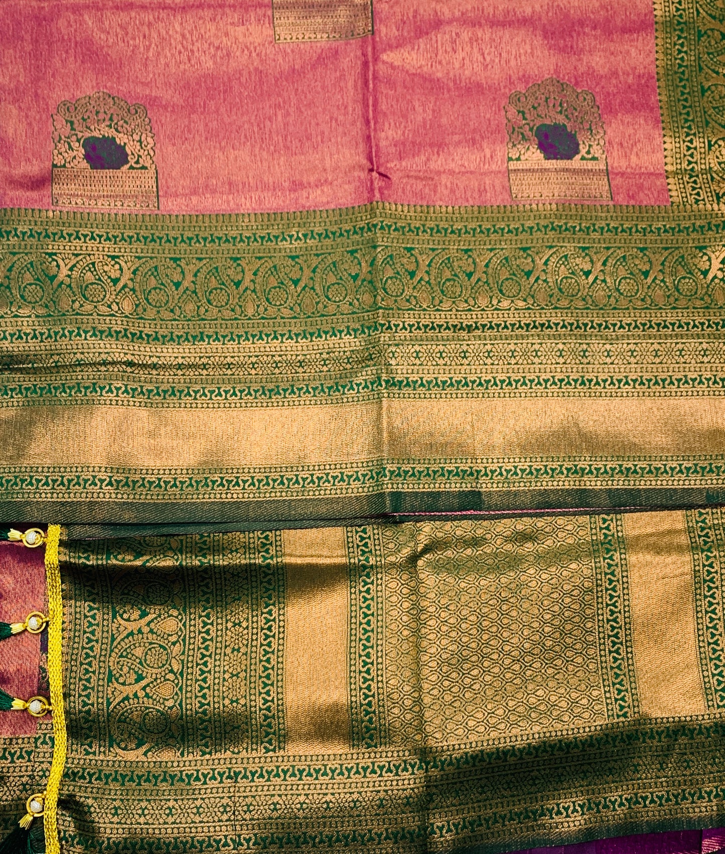 Art Silk Saree Beetroot Pink Colour with Green Border