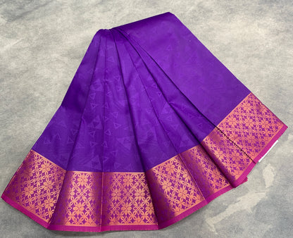Synthetic Cotton Saree Purple Colour with Pinkish Gold Colour Border