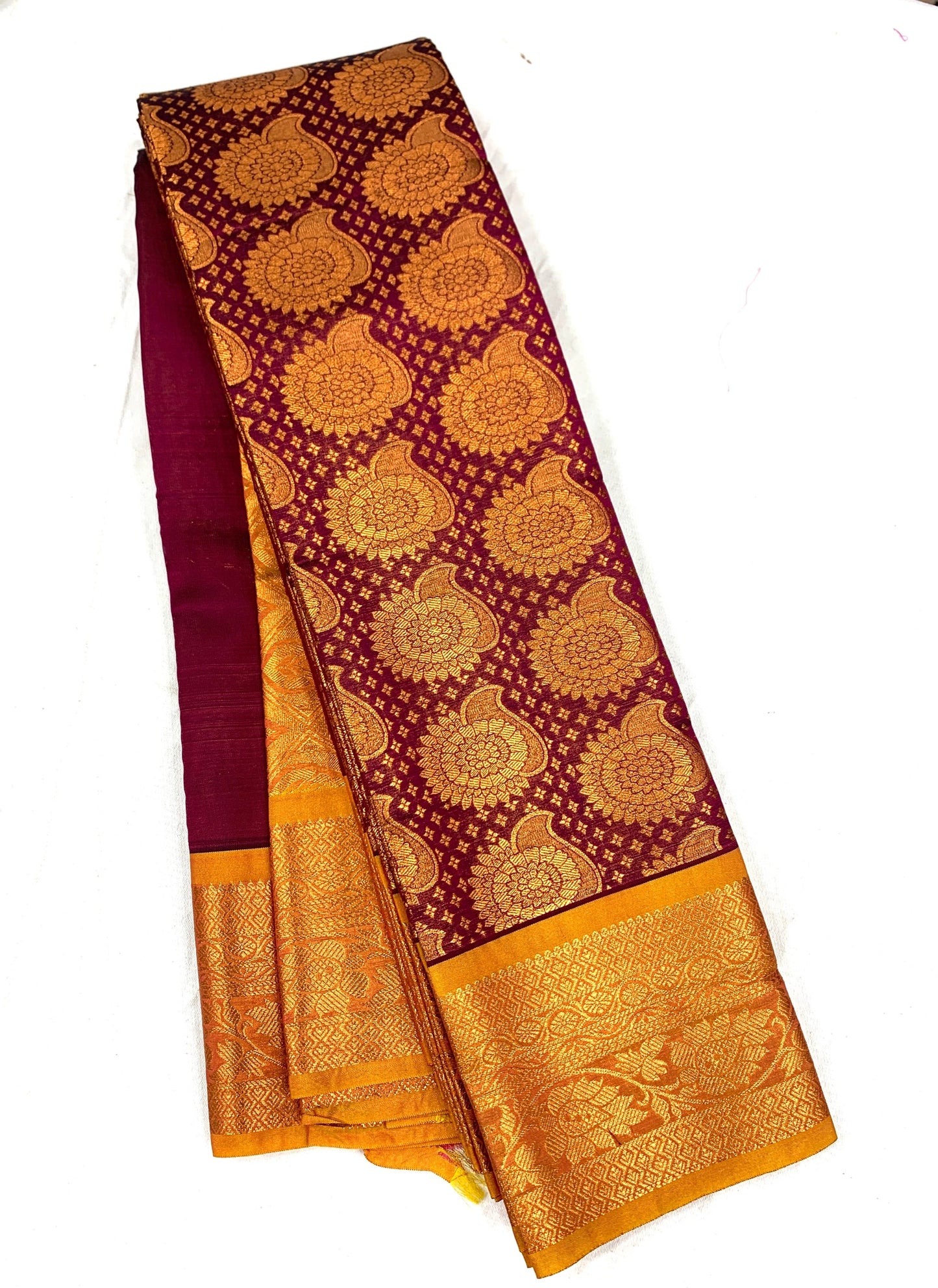 Vegan Silk Saree Purple Colour with Copper Border