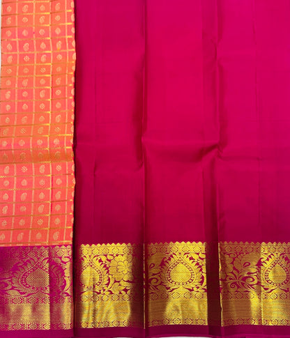 Peach shade Pure kanchipuram Kids Pattu Pavadai with contrast border for newborn to 2 Years