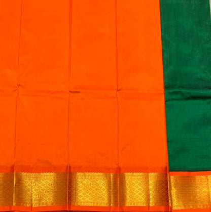 Green Shade Pure kanchipuram Kids Pattu Pavadai with Contrast Border for Newborn to 2 Years