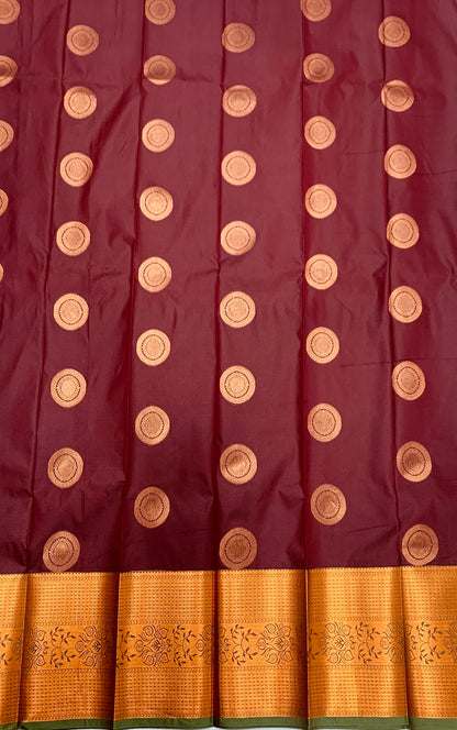 Vegan Silk Saree Brown shade with Copper Border