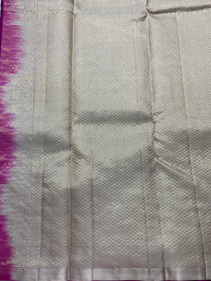 Pure Kanchipuram Silk Saree Magenta Colour with Border Less