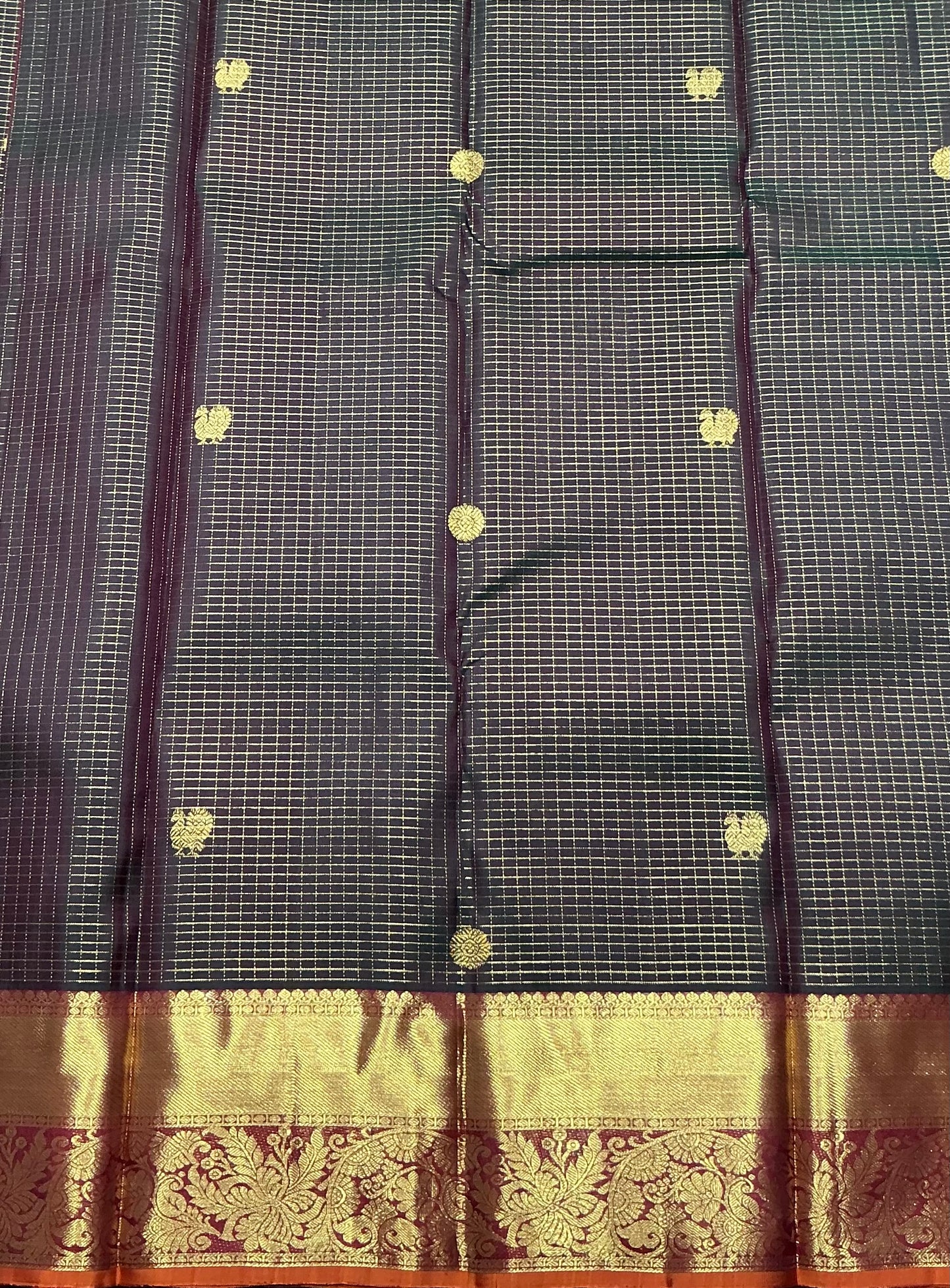 Pure Kanchipuram Silk Saree Dual Tone Colour with Korvai Metallic Golden zari Border