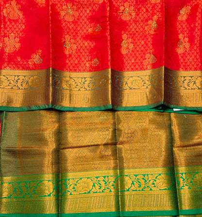 Art Silk Saree Tomato Red Shade with Green Border