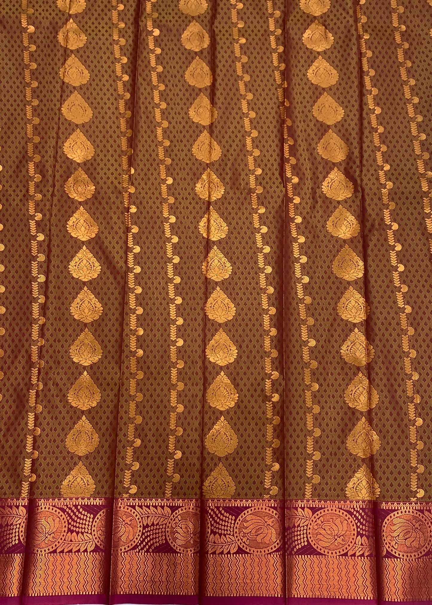 Vegan Silk Saree Brown shade with Maroon Border