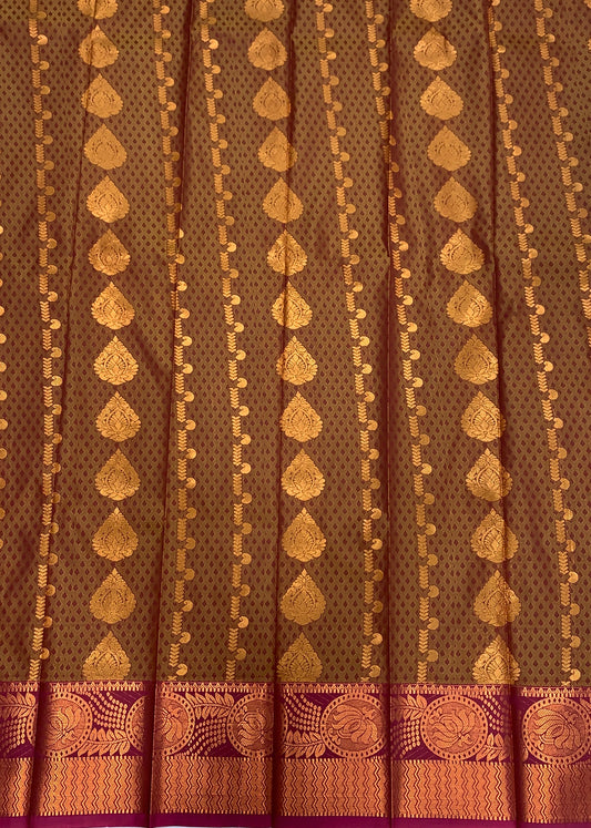 Vegan Silk Saree Brown shade with Maroon Border