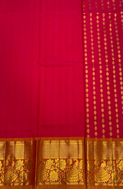 Rani Pink shade Semi Silk Kids Pattu Pavadai with contrast border for age above 10 years