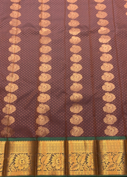 Vegan Silk Saree Chocolate Brown Colour Saree with Copper Border