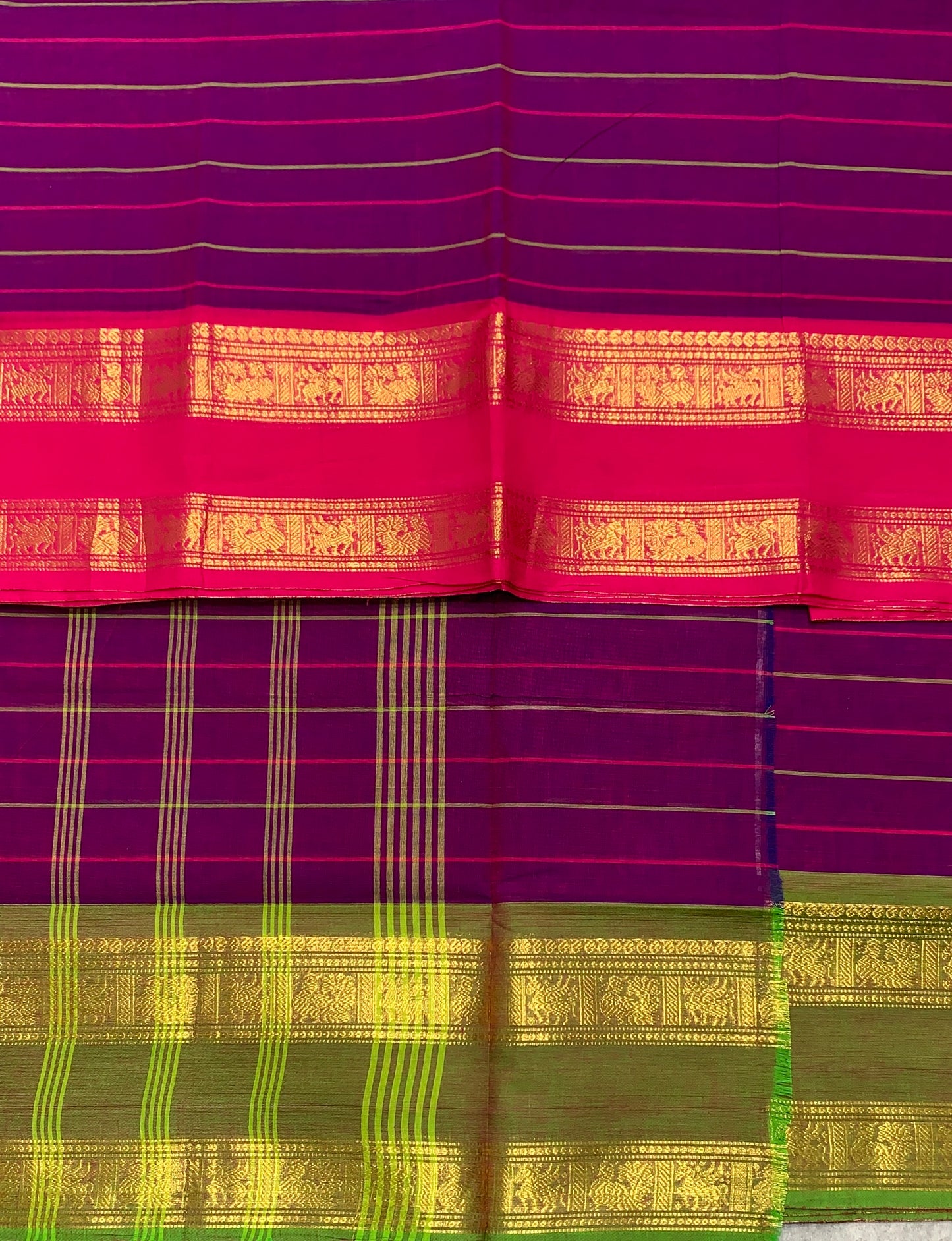 Chettinad Cotton Saree Purple Colour with Pink Rettai Pettu Border
