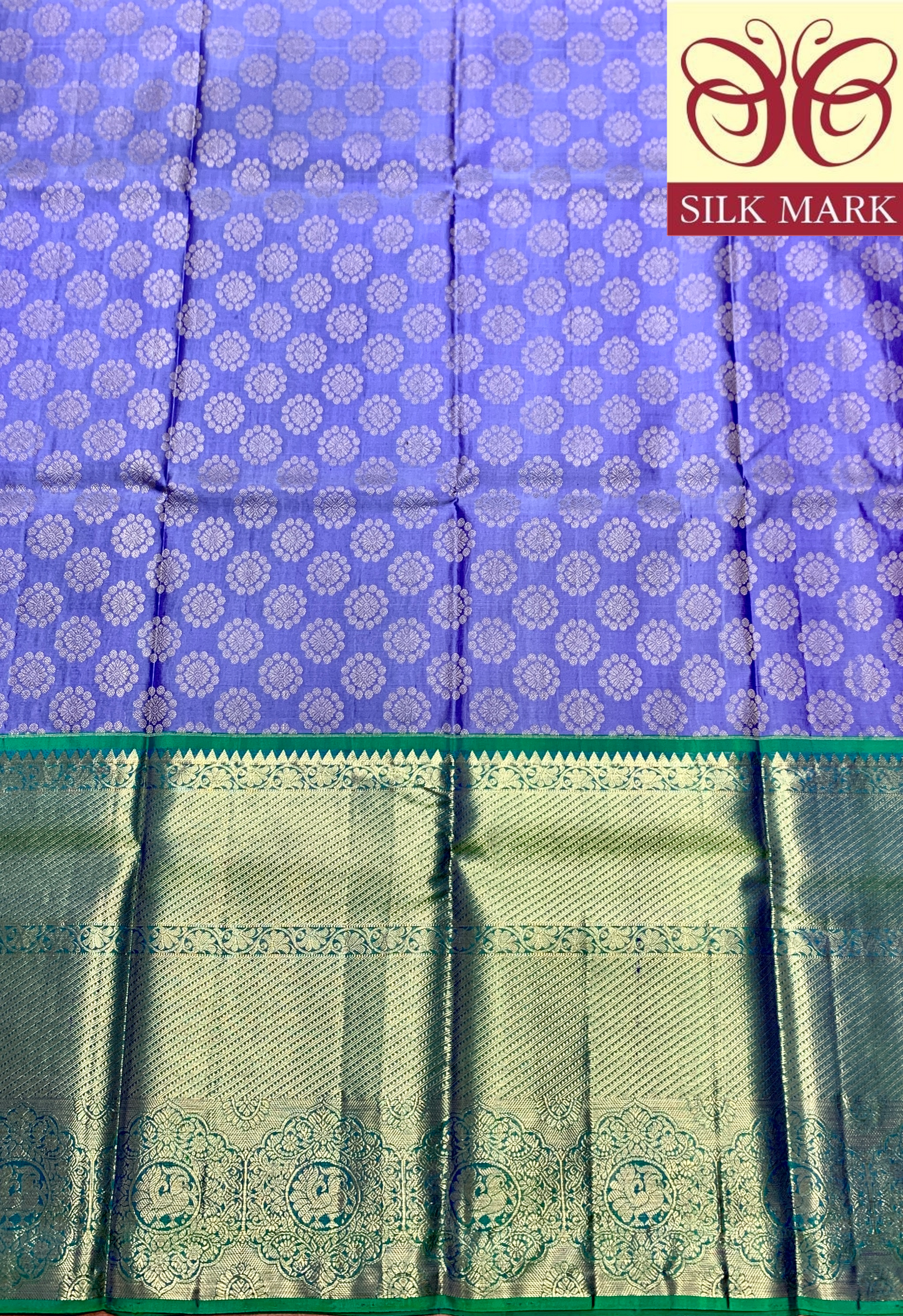 Blue Shade Pure Kanchipuram Kids Pattu Pavadai with Contrast Border for Age Above 10 Years