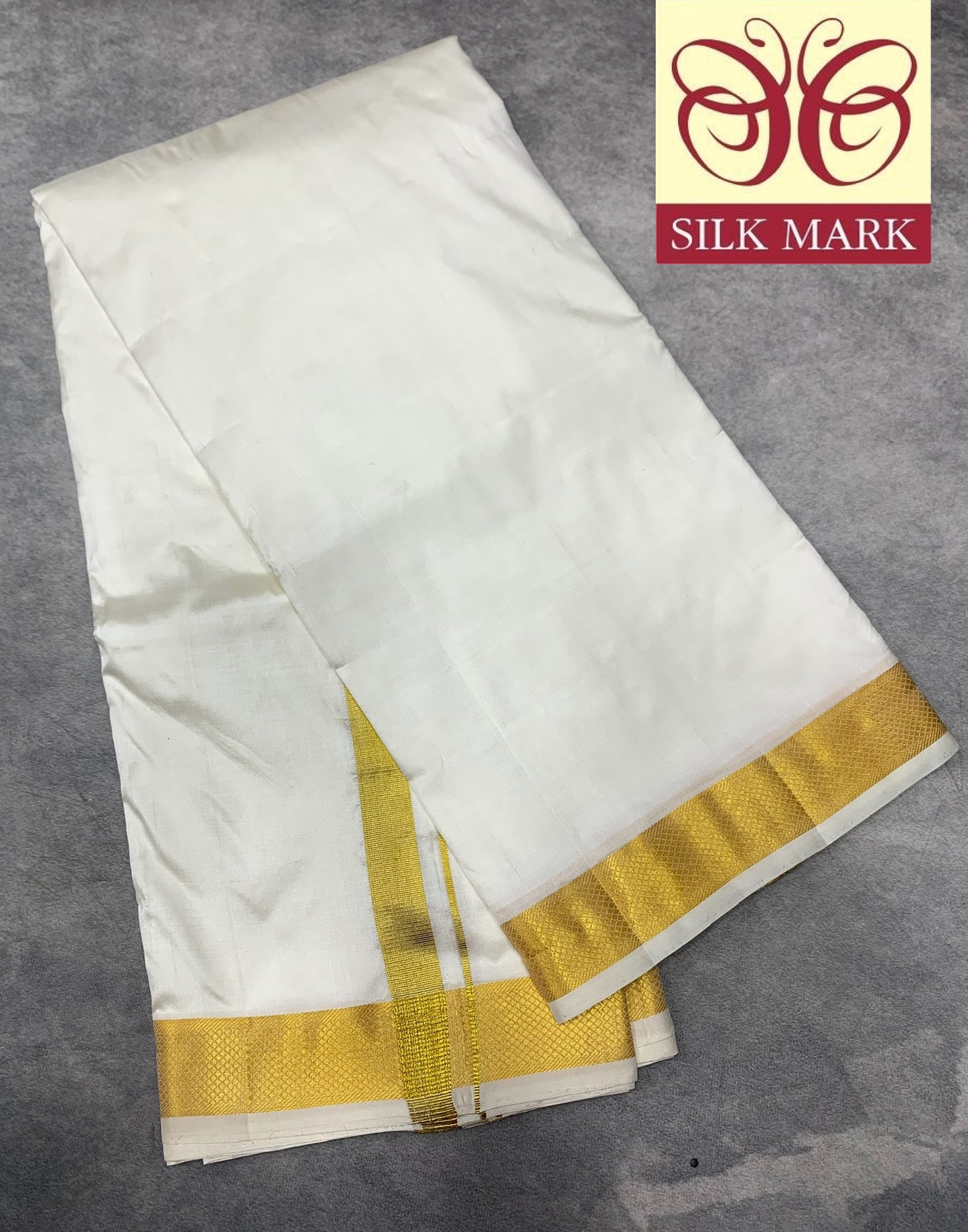 10X6 Pure Silk Dhoti Cream Colour with Golden Zari Border