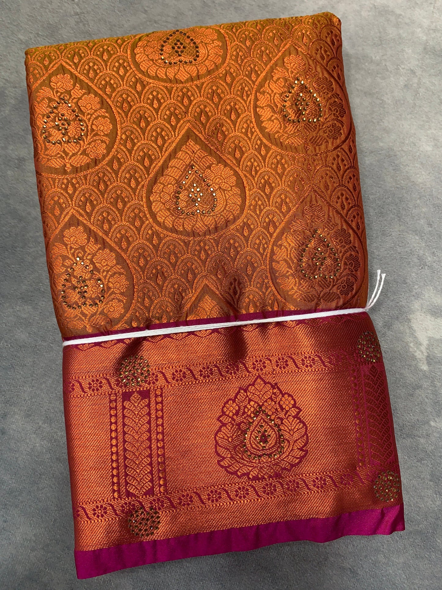 Vegan Silk Saree Golden Yellow Colour with Copper and Pink Border