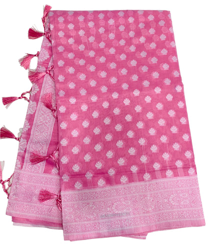 Banaras Katan Saree Baby Pink Colour with Katan Work Border