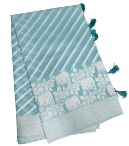 Banaras Katan Saree Sky Blue Colour with Katan Work Border