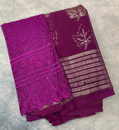 Magenta Colour Saree with Golden Colour border