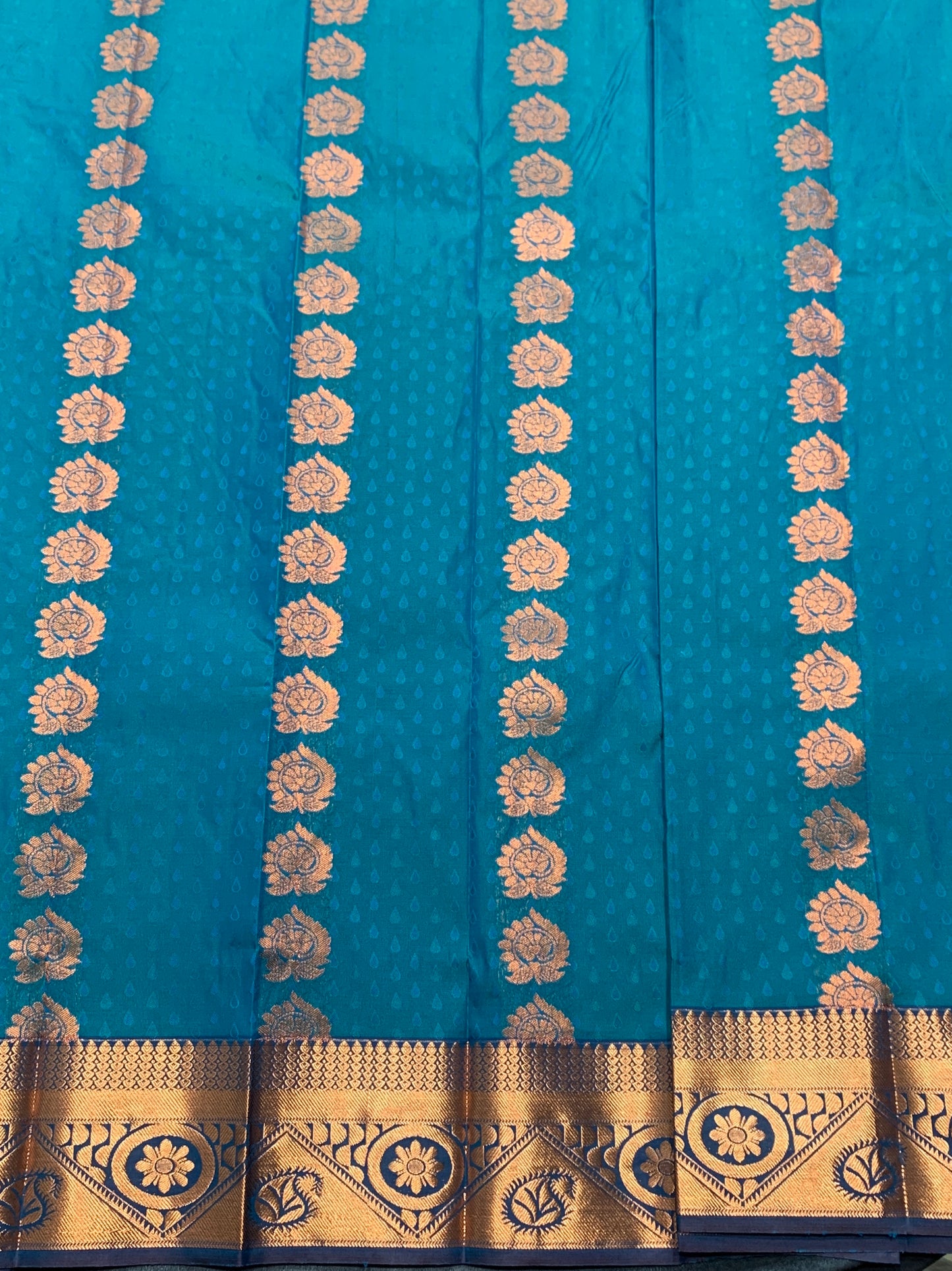Vegan Silk Saree Rama Blue Colour Saree with Copper Border