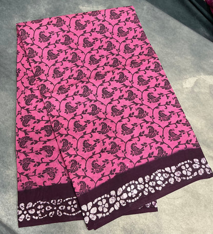 Chettinad Sungudi Cotton Lotus Pink Colour with Magenta Colour Border