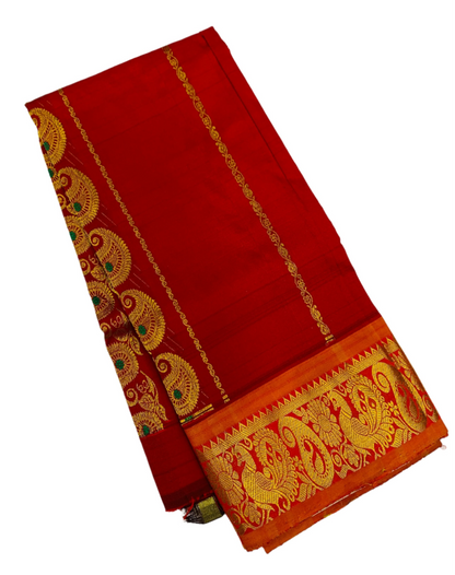 Maroon shade Semi silk Kids Pattu Pavadai with contrast border for age 2 to 5