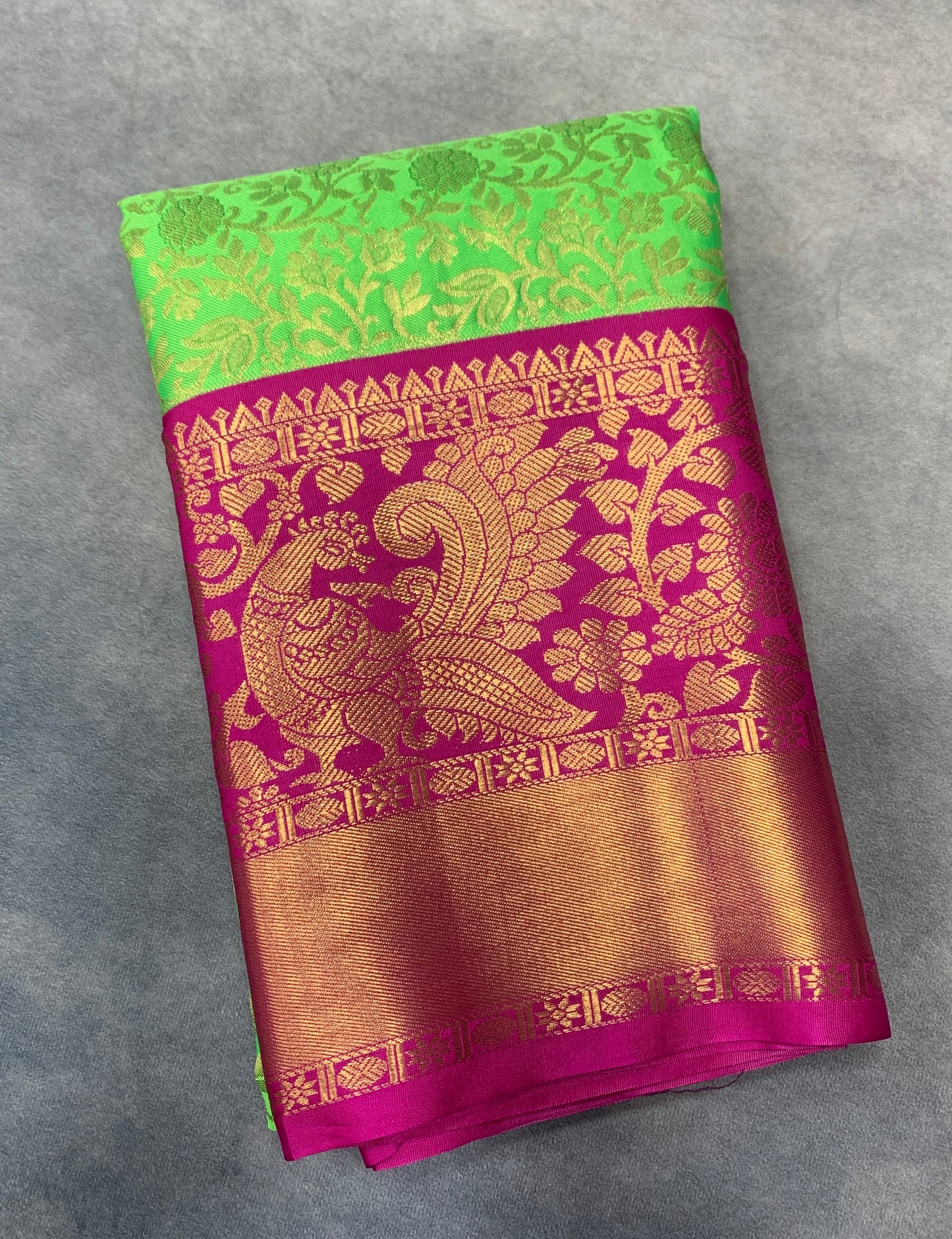 Light Green Colour Semi Silk Saree with Big Pink Border