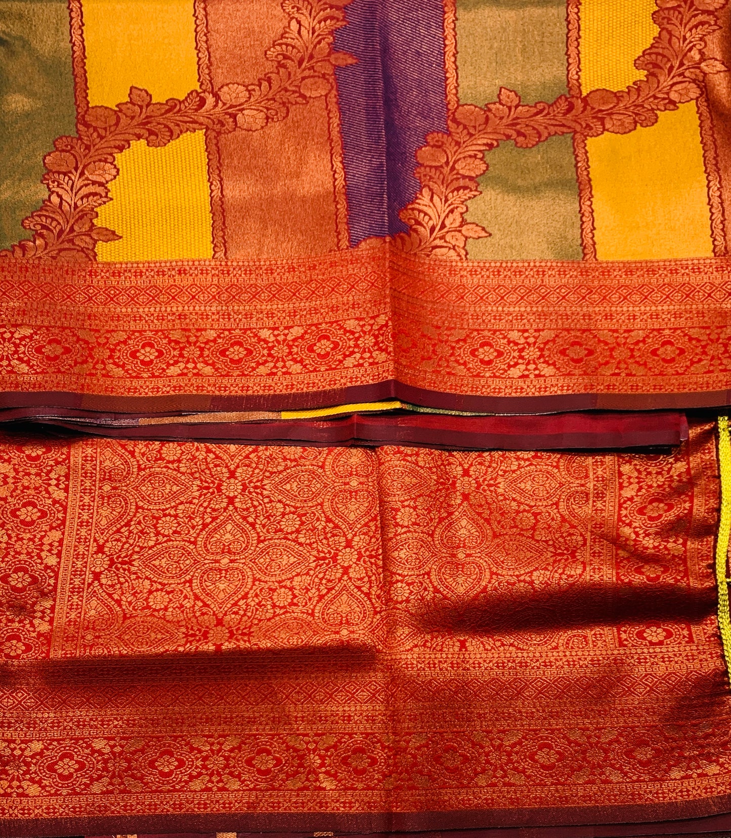 Art Silk Four Colour Saree with Maroon Border