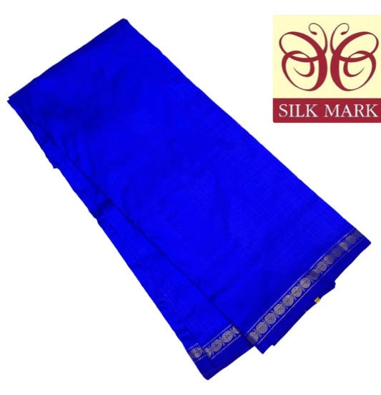 9X5 Pure Silk Dhoti Blue with Small Border