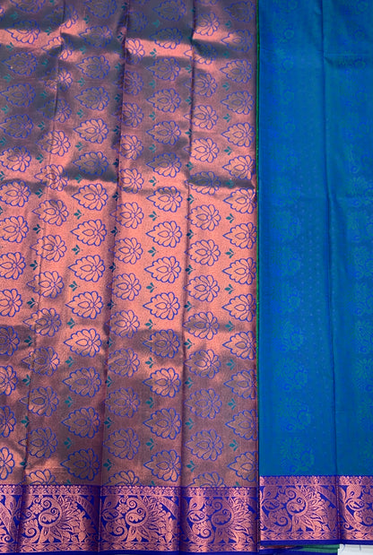 Vegan Silk Saree Apple Green Colour with Copper Border