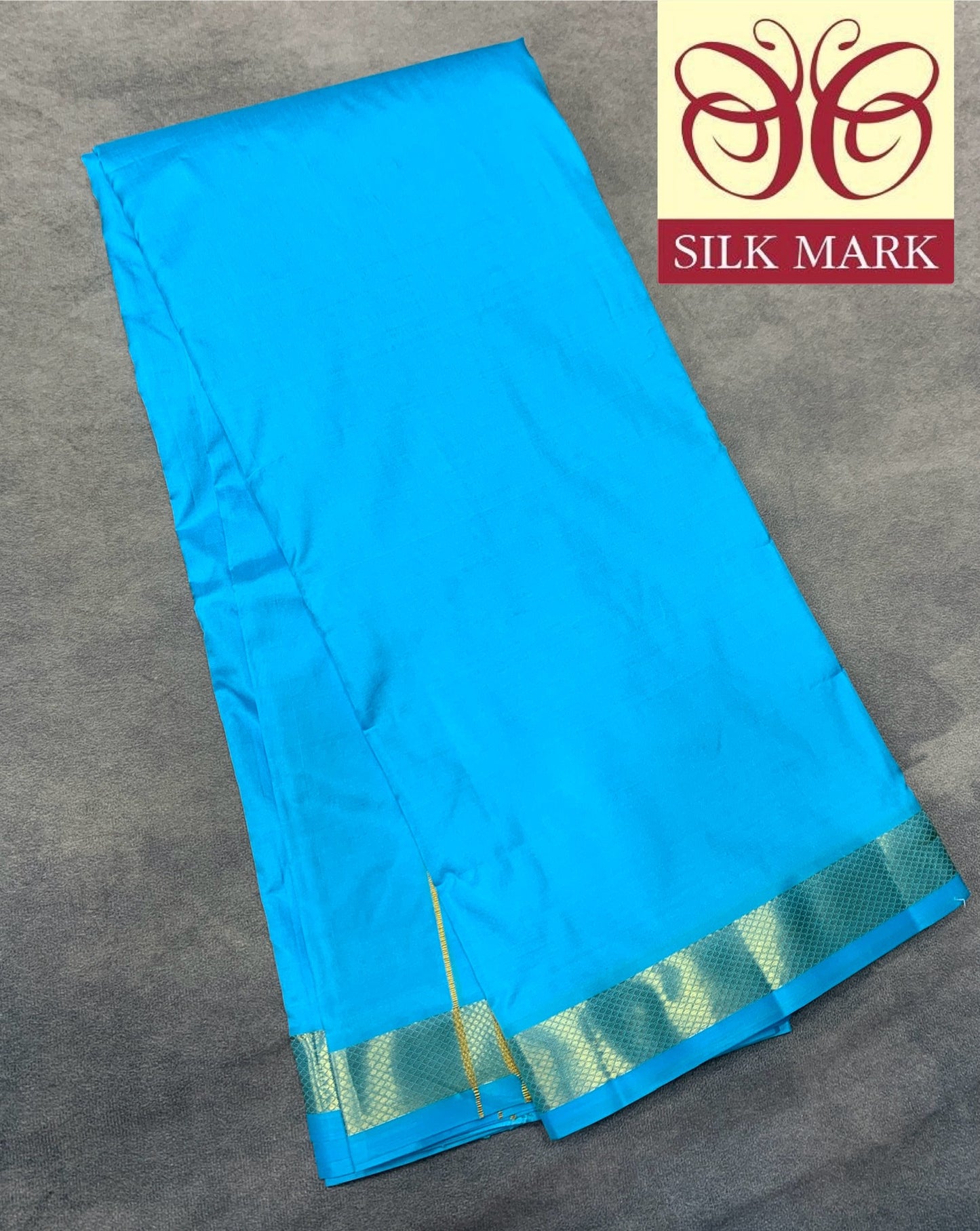 9X5 Pure Silk Sky Blue Colour Dhoti with Golden Zari Border