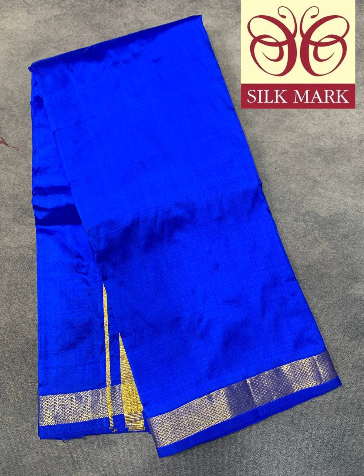 9X5 Pure Silk Dhoti Royal Blue with Small Golden Zari Border