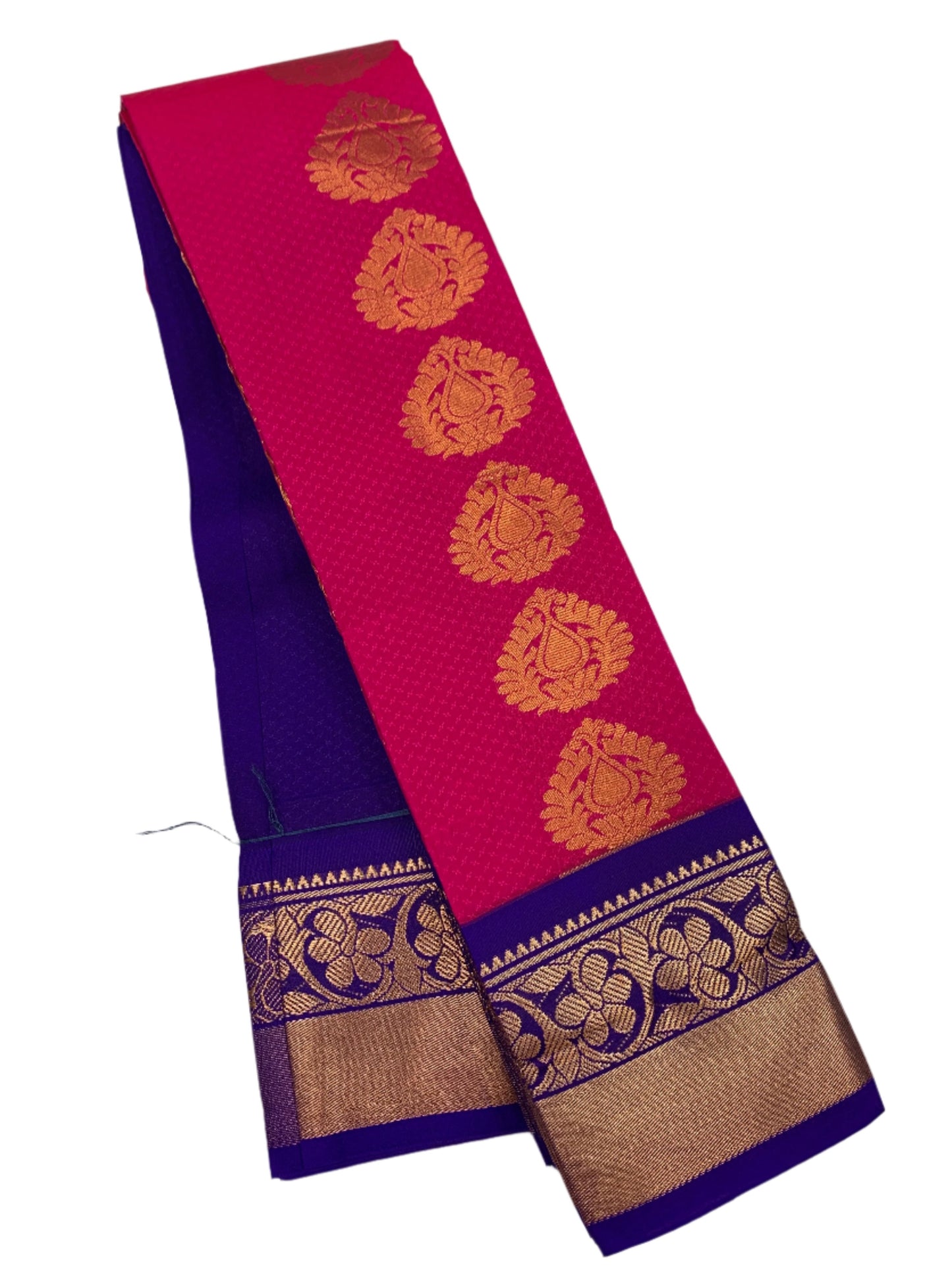 Vegan Silk Saree Pink Colour with Copper and Blue Border