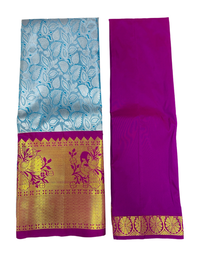 Sky Blue Shade Vegan Silk Half Saree Contrast Border for age above 10 years