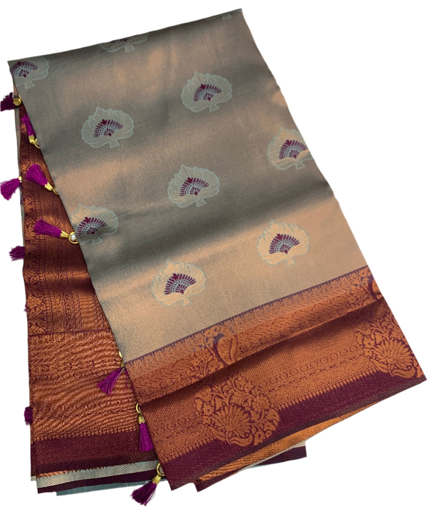 Art Silk Saree Gray Colour with Magenta Border