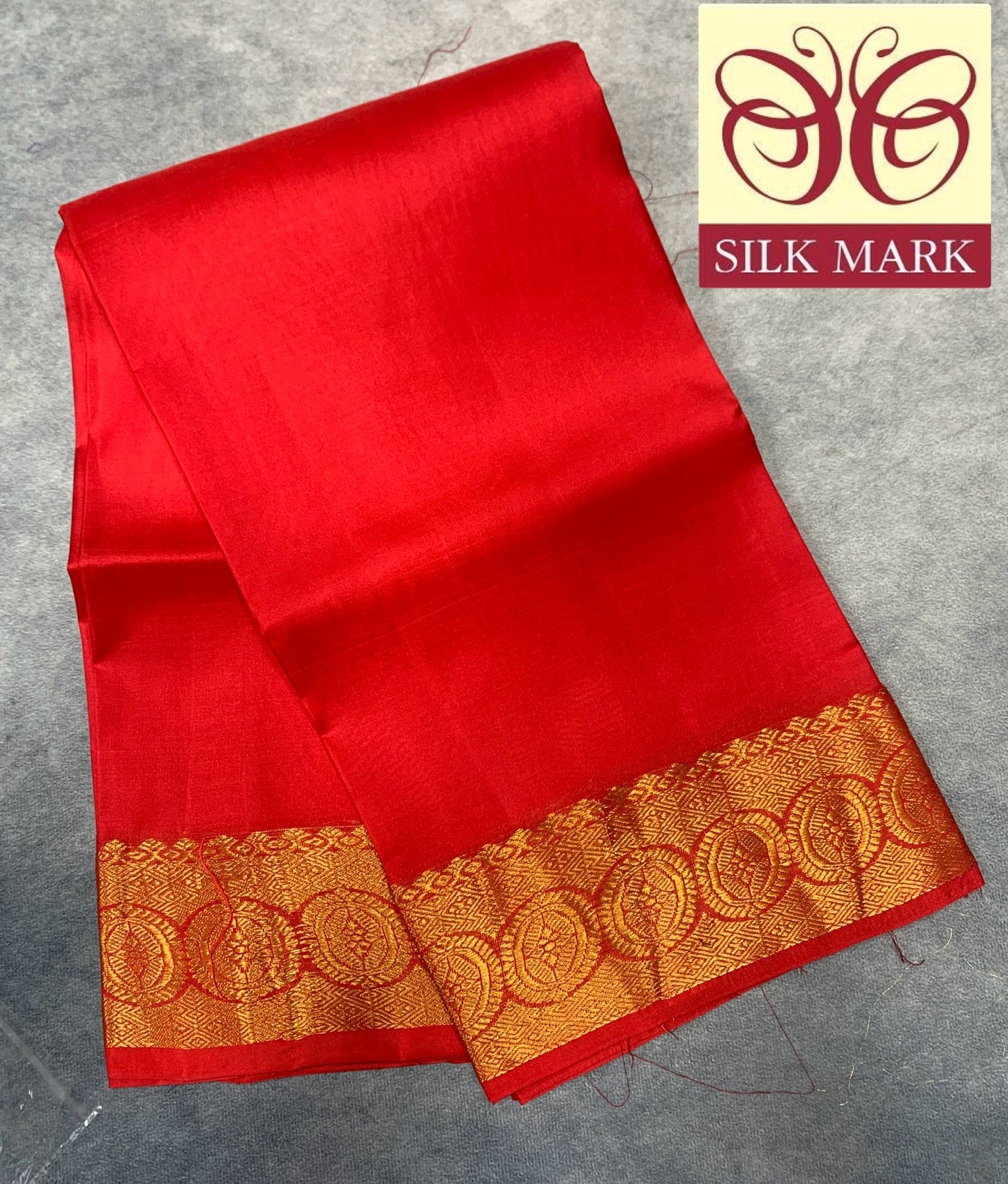 6 Mulam Silk Pooja Towel Red Colour with Golden Border