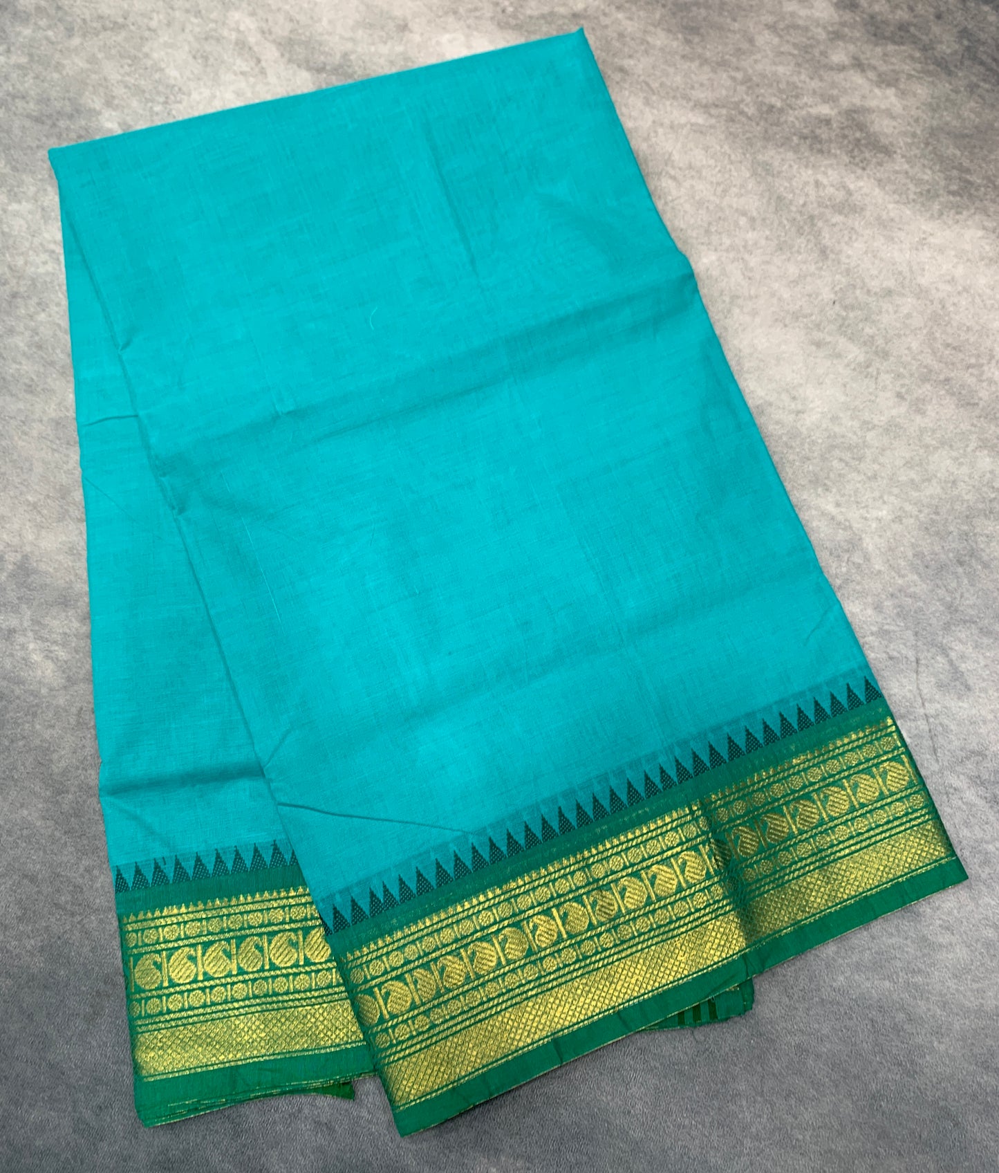 Chettinad Cotton Saree Sapphire Colour with Green Colour Border
