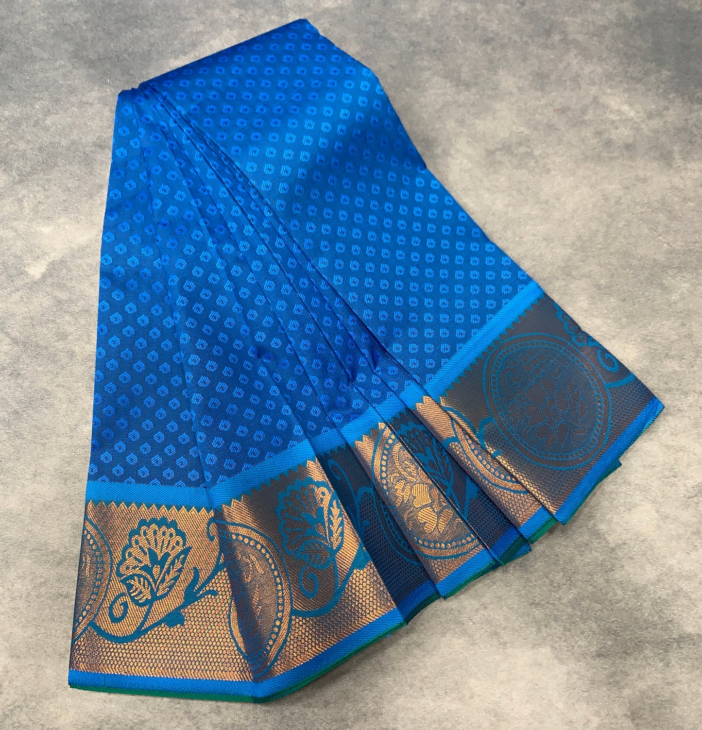 Synthetic Cotton Saree Electric Blue Colour with Copper Border