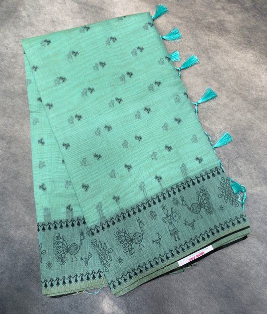 Banaras Katan Saree Sapphire Colour with Katan Work Border