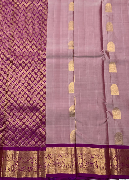 Pure Kanchipuram Silk Onion Pink Colour with Purple Border