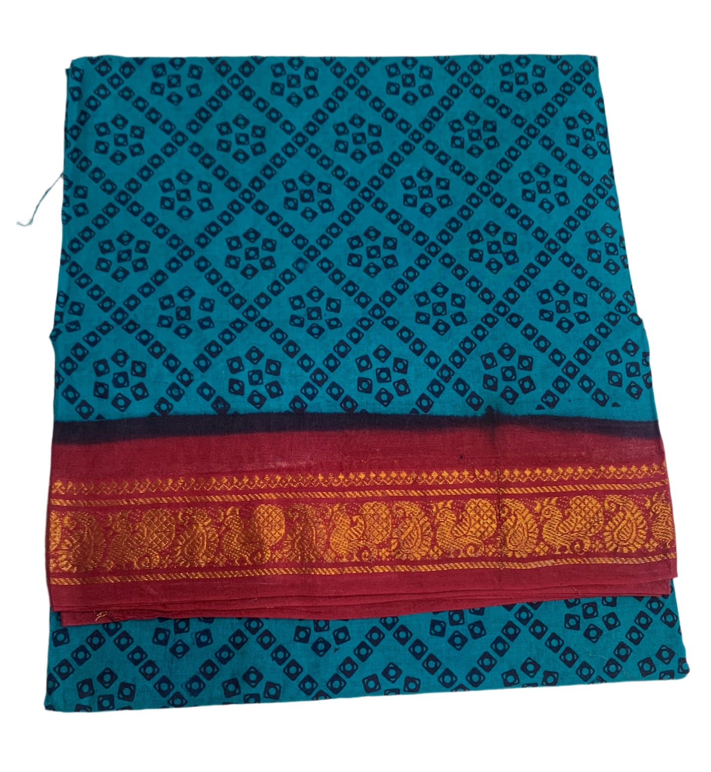 Chettinad Sungudi Cotton Deep Aqua Blue Colour with Printed Saree