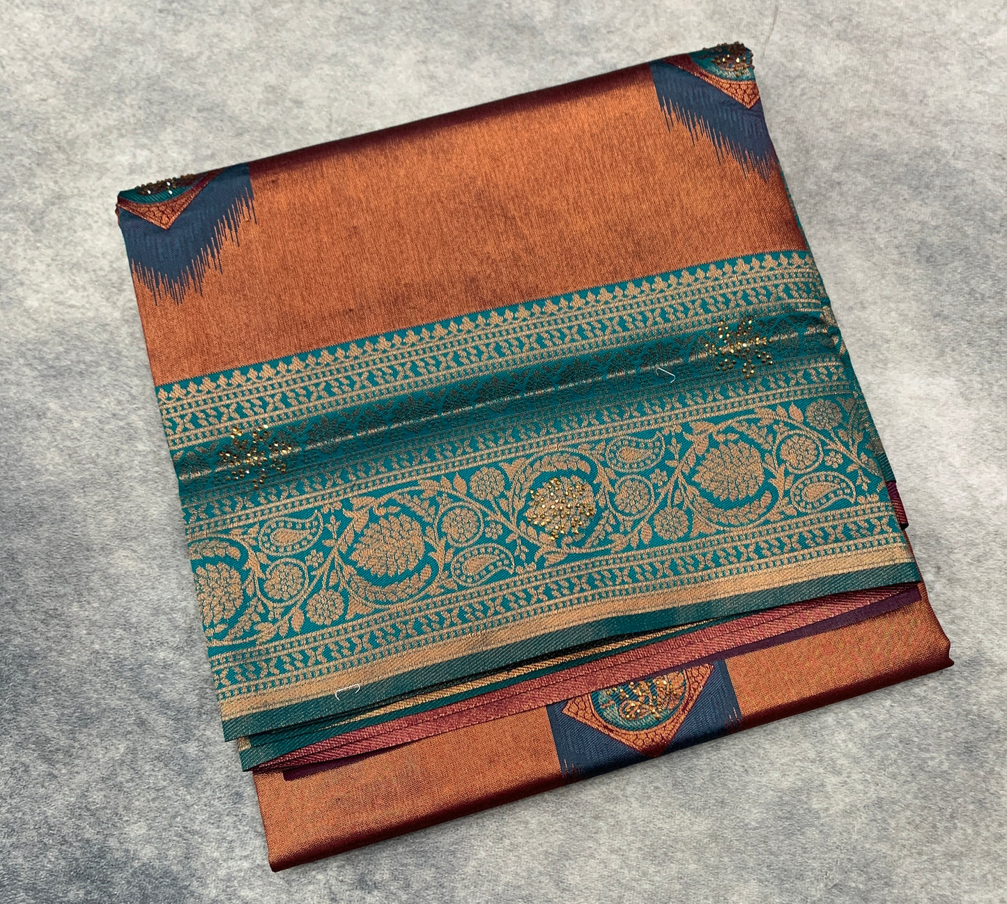 Art Silk Saree Maroon Colour and Stone Work with Rama Green Border