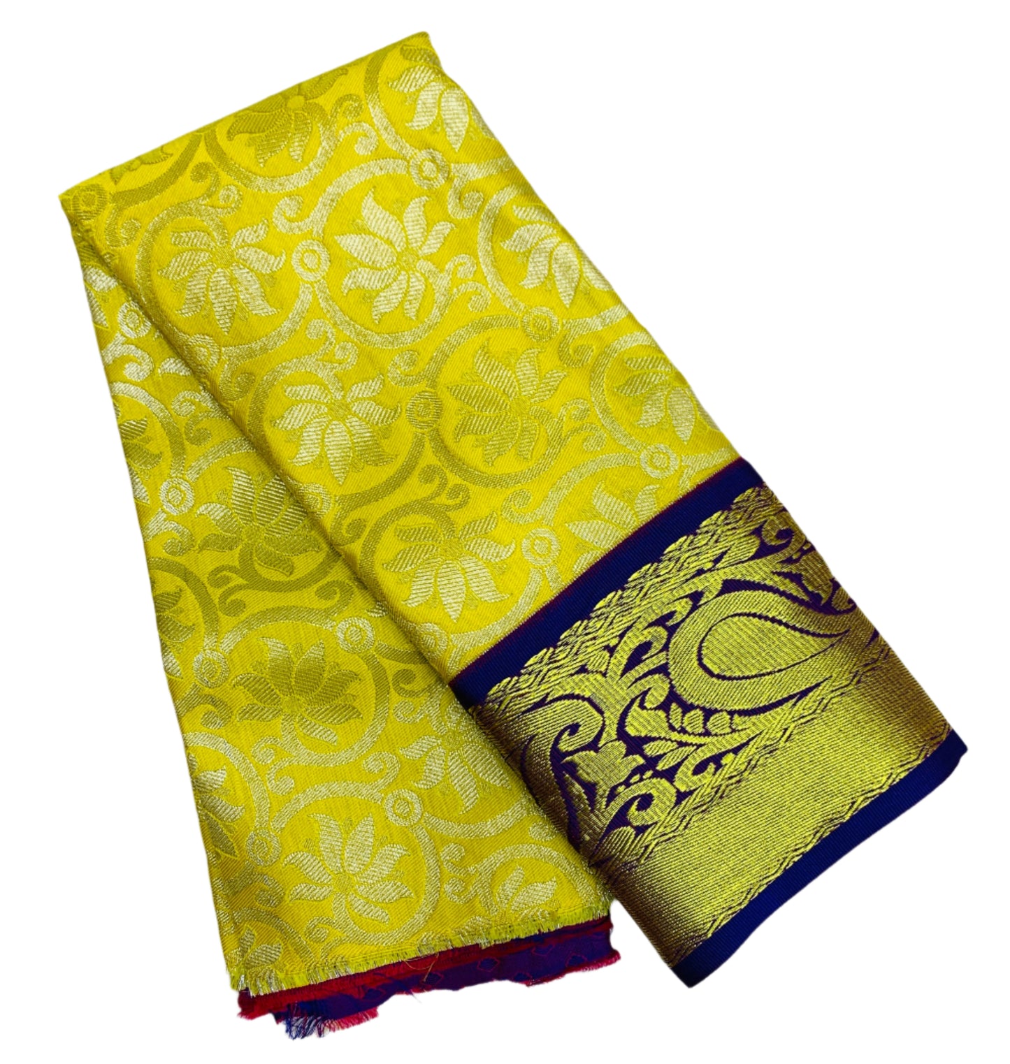 Lemon Yellow Shade Vegan Silk Kids Pattu Pavadai with Contrast Border for Newborn to 2 Years