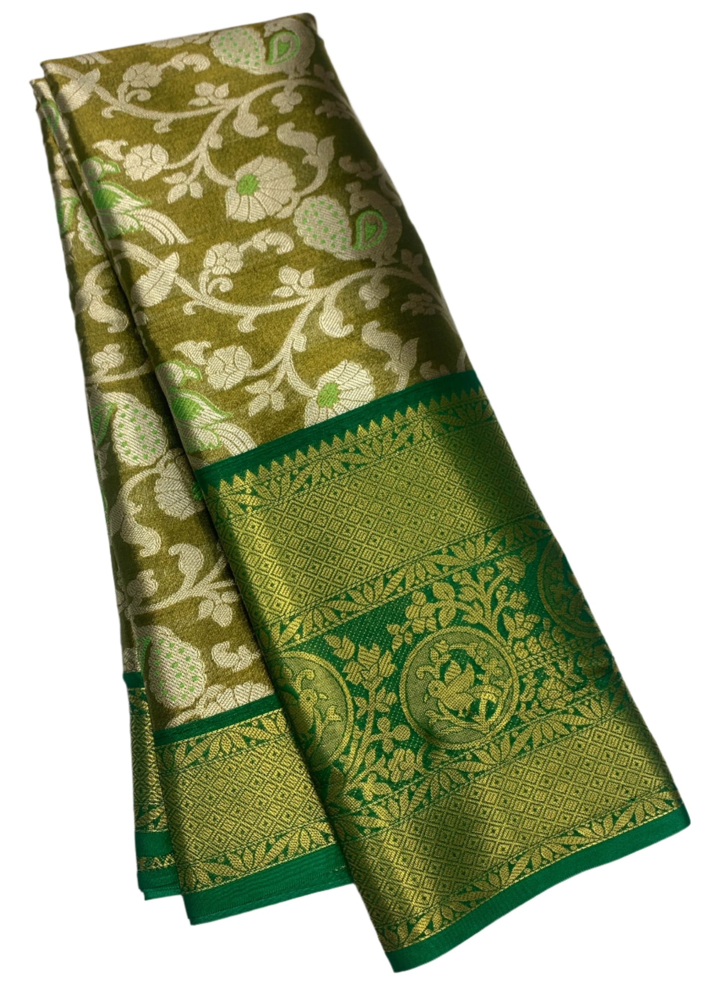 Fancy Tissue Saree Golden Colour with Green Border