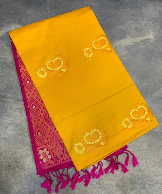 Art Silk Saree Yellow Colour with Borderless