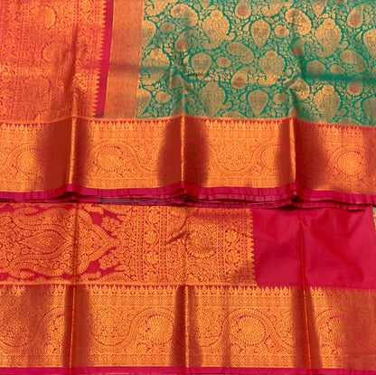 Vegan Silk Saree Green Colour with Pink Border