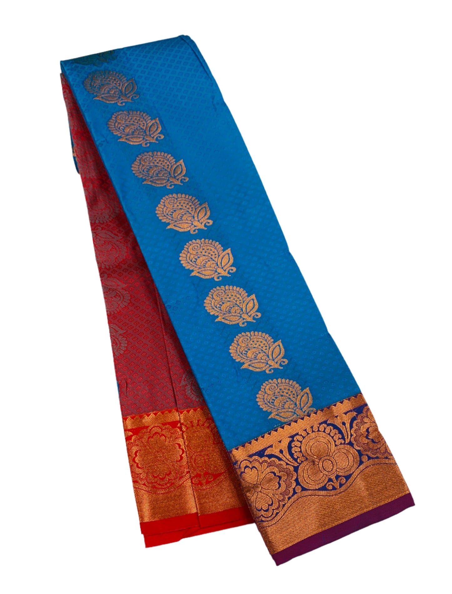 Vegan Silk Saree Sky Blue Colour with Copper Border