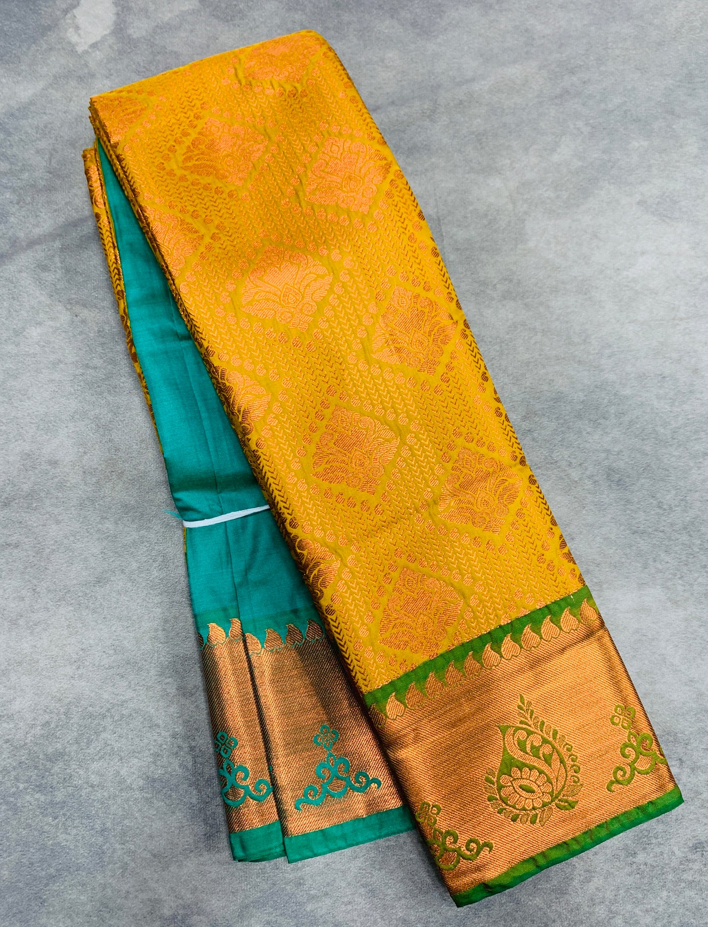 Vegan Silk Saree Lime Green Colour with Light Green and Copper Border
