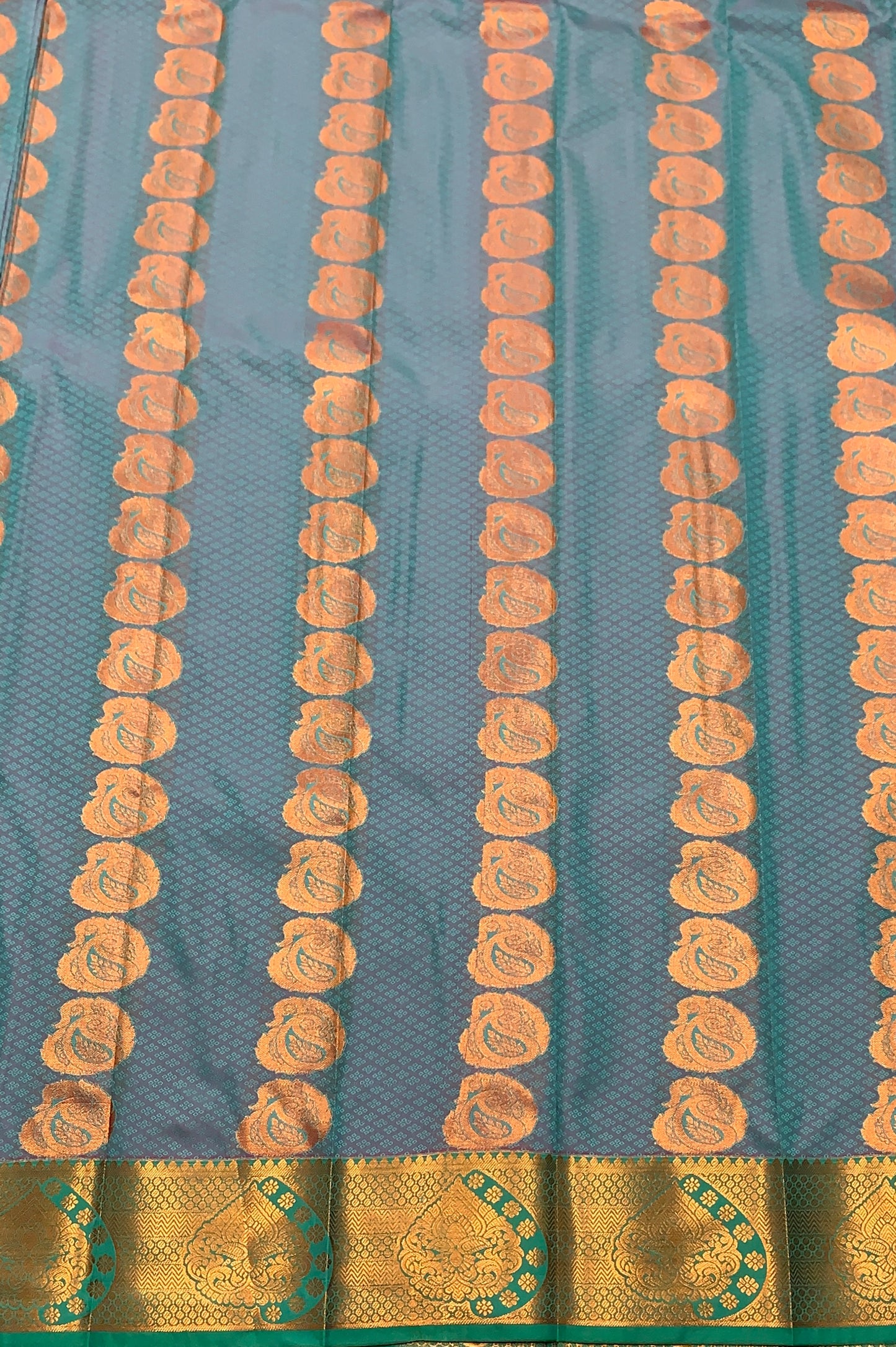 Vegan Silk Saree Light Sapphire Colour Saree with Copper Border